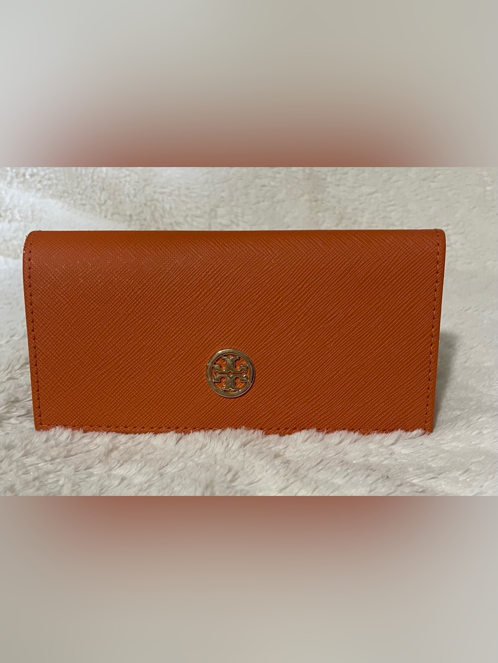 Tory Burch Burnt Orange Leather Logo Sun Glasses Case